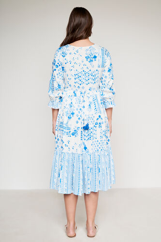 Blue Abstract Flared Dress, Blue, image 5